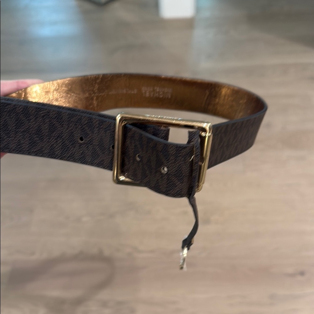 MICHAEL Michael Kors Brown and Gold Leather Belt